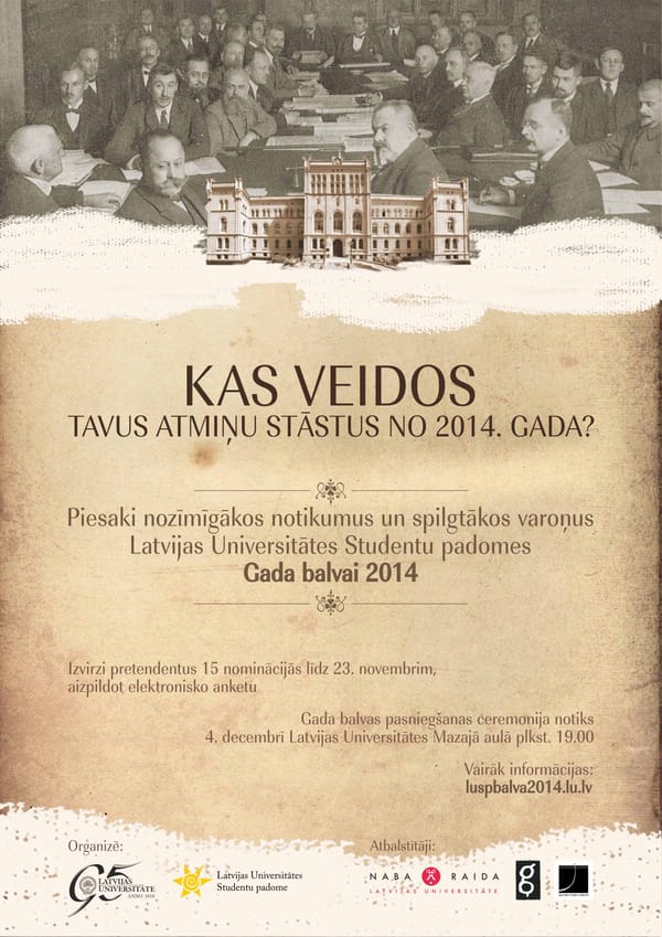 Aicina izvirzīt LU varoņus studentu Gada balvai’14